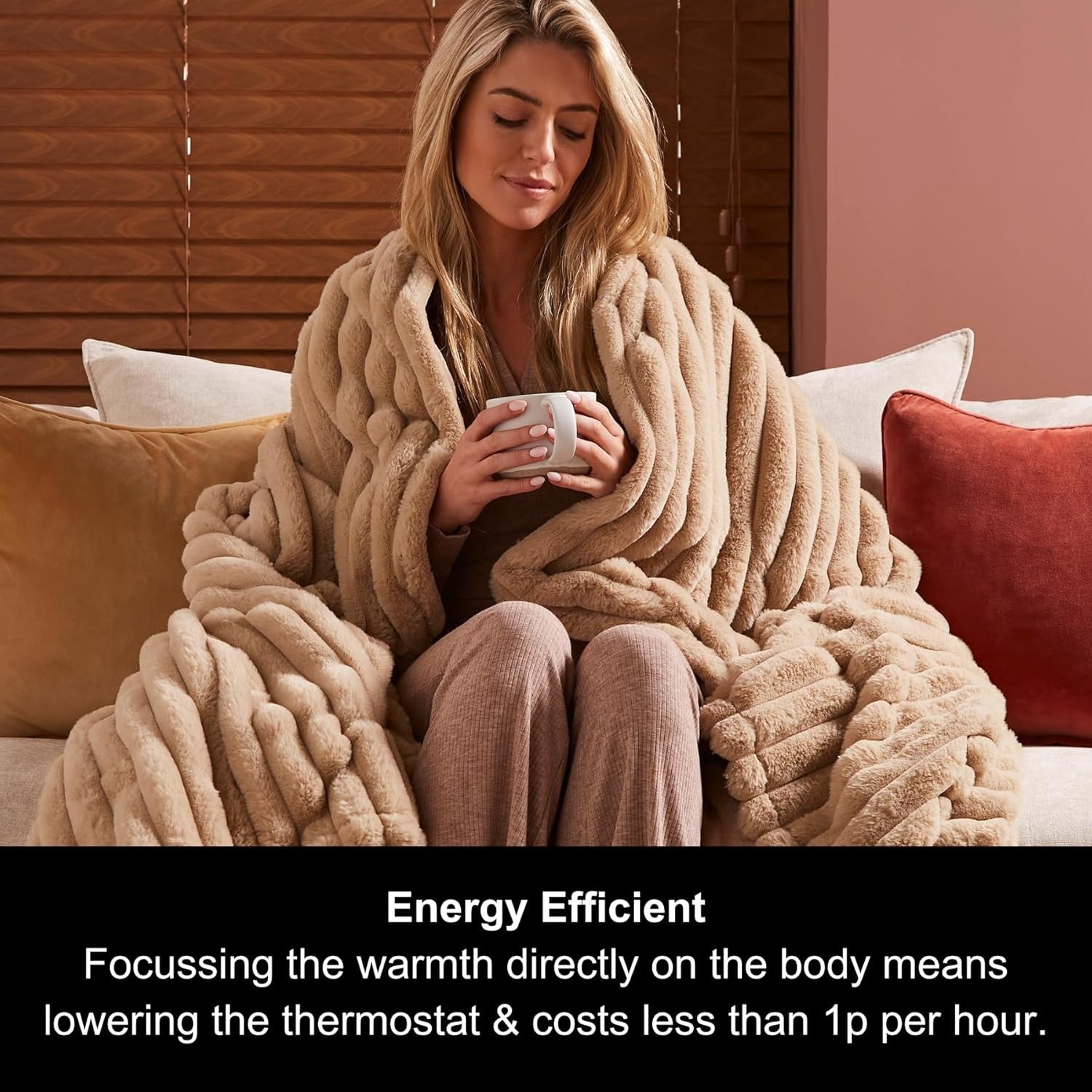 Electric Heated Throw Blanket 160x130cm Teddy Fleece 9 Heat Washable