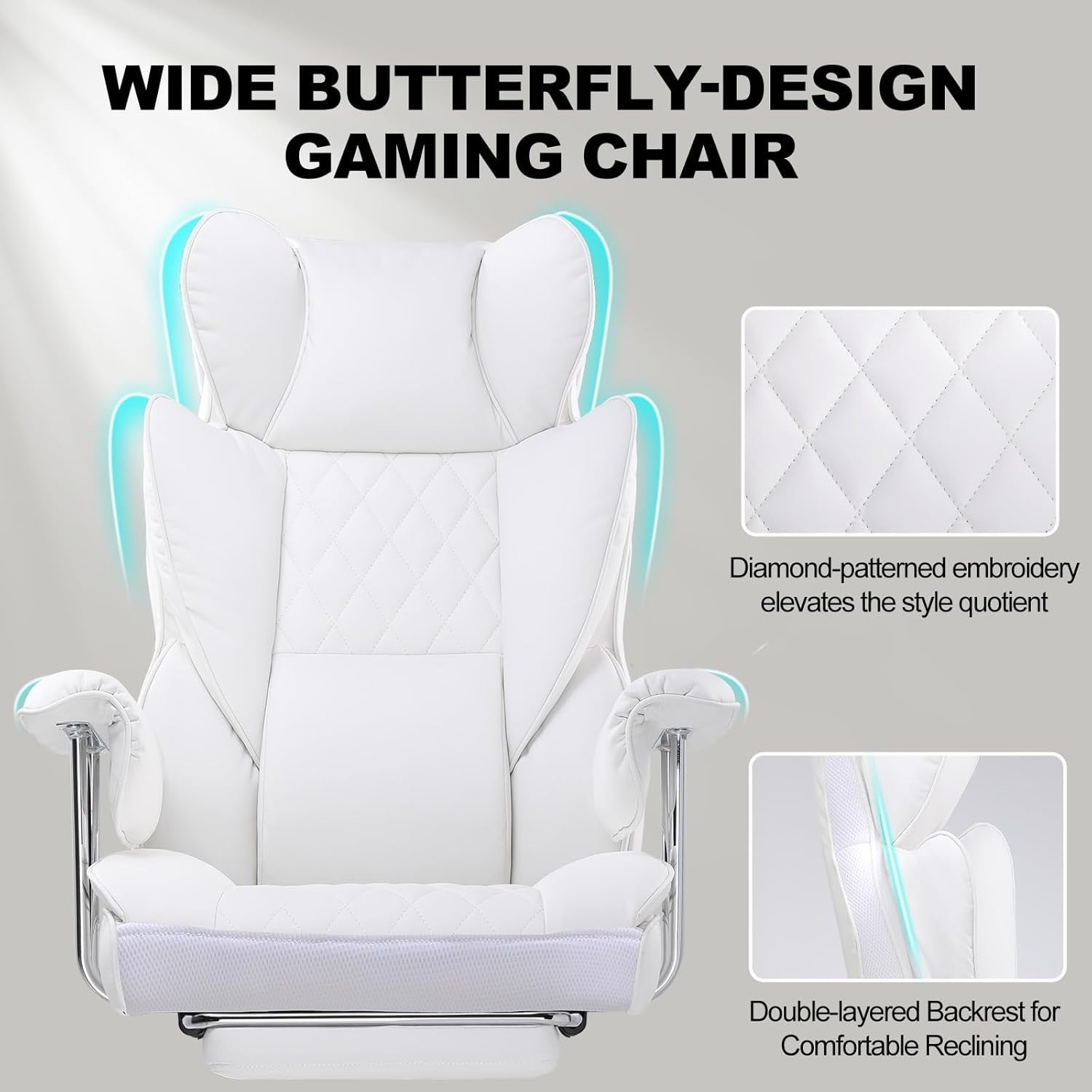 Ergonomic White Gaming Chair Executive Office Desk Seat Recliner Footrest