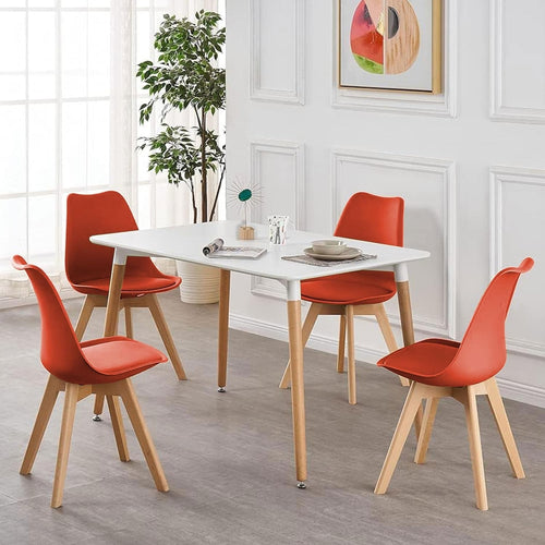 Modern Dining Table Set 4 Orange Chairs Space Saving Kitchen Furniture
