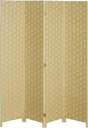 4 Panel Folding Room Divider – Brown Woven Privacy Screen for Bedroom