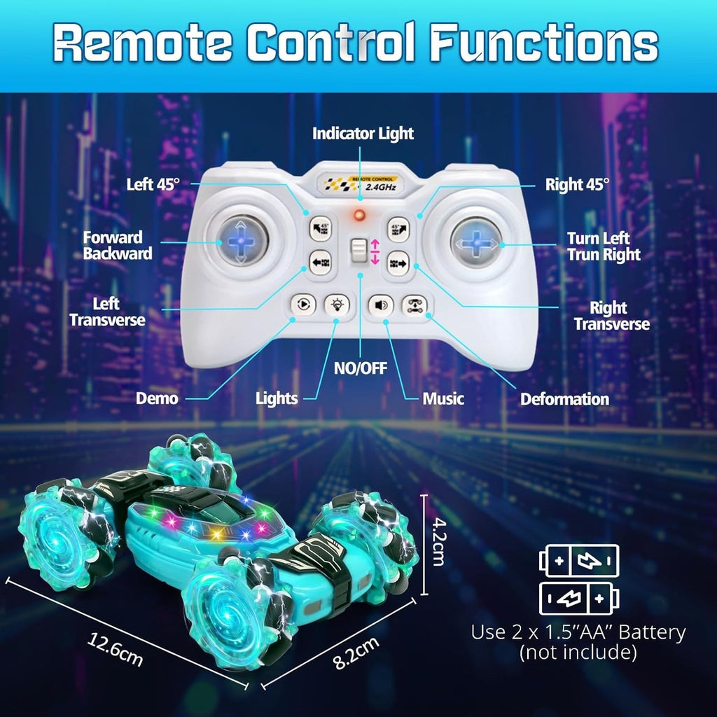 4WD RC Stunt Car 360° Flip – LED Lights, Rechargeable Toy for Kids 6–12