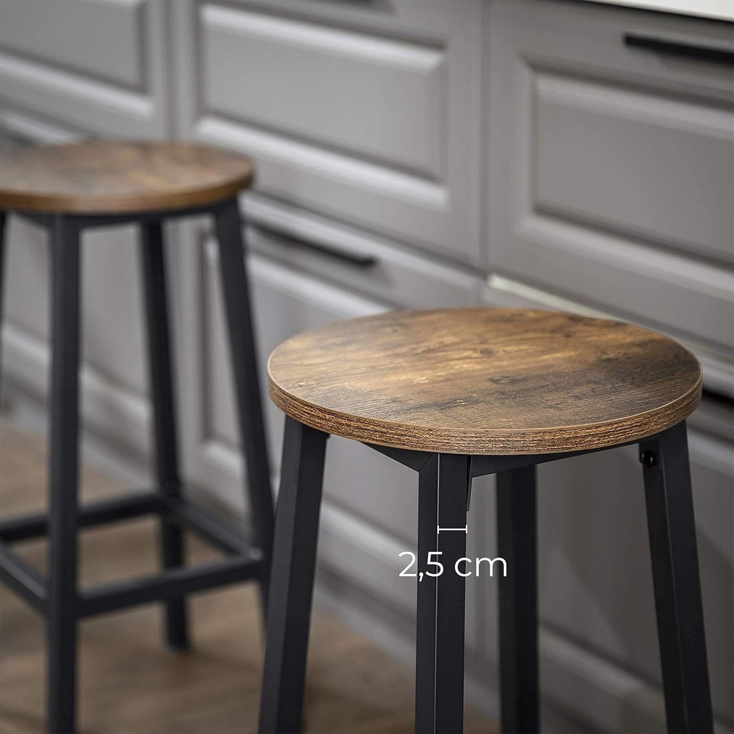 Industrial Bar Stools Set of 2 Rustic Brown Round Seat 65cm High