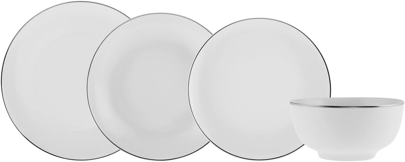24 Piece Porcelain Dinner Set for 6 Plates Bowls Elegant White Tableware