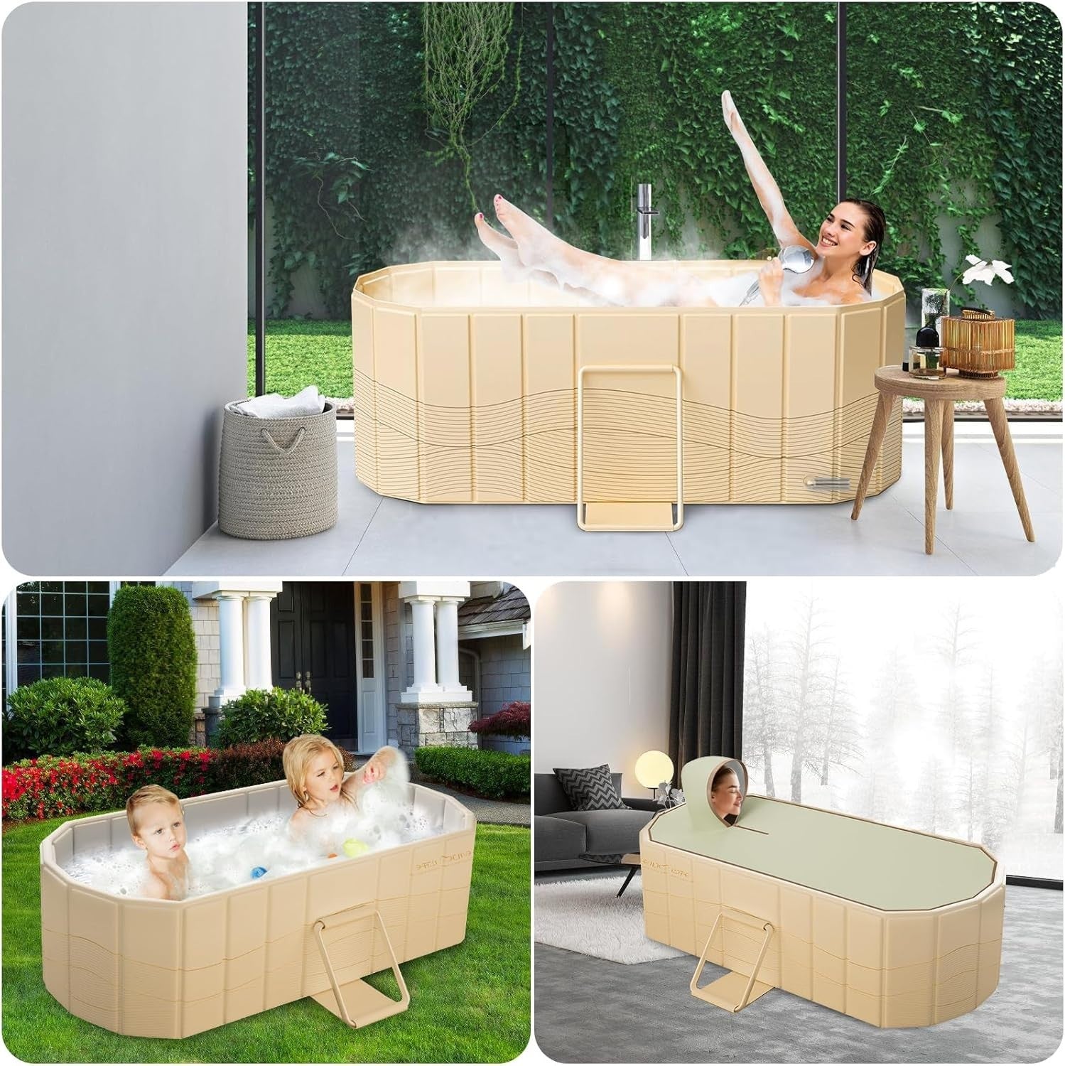 Foldable Adult Spa Bath Tub 1.5M Champagne Gold Portable Deep Soaking