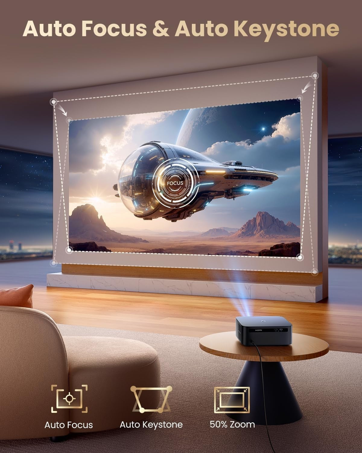 4K Smart Projector 1500 ANSI Google TV WiFi 6 Bluetooth Auto Focus