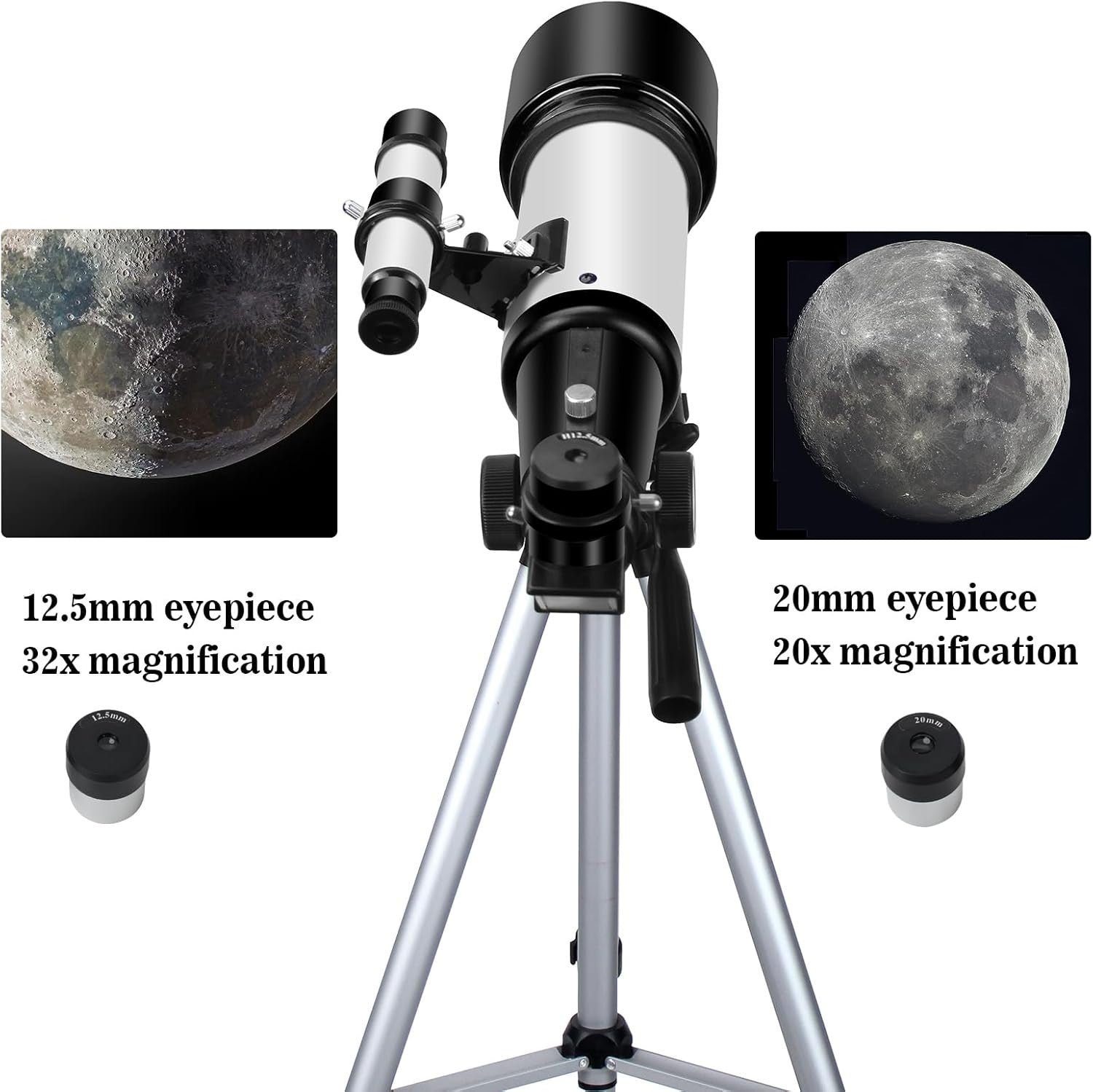 70mm Refractor Telescope for Beginners, Portable AZ Mount, White