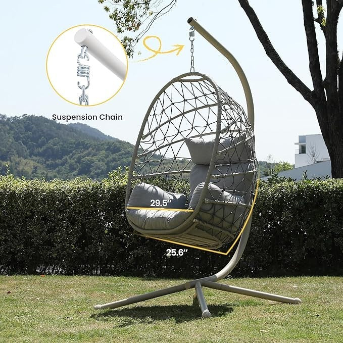 Luxury Egg Hanging Chair with Stand Indoor Outdoor Rattan Swing Seat 350lbs