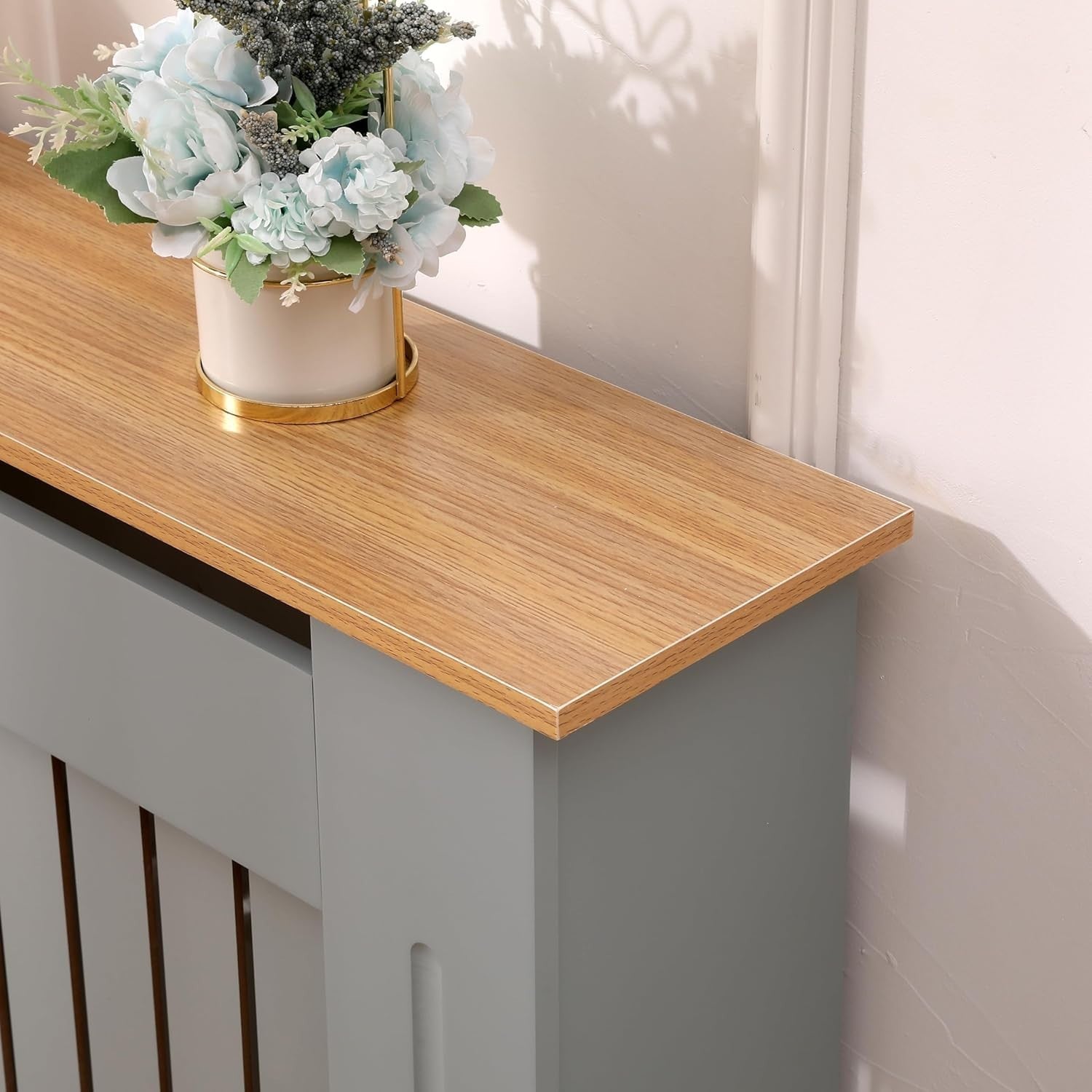 Small Grey Oak Radiator Cover | Modern MDF Vertical Slat Cabinet
