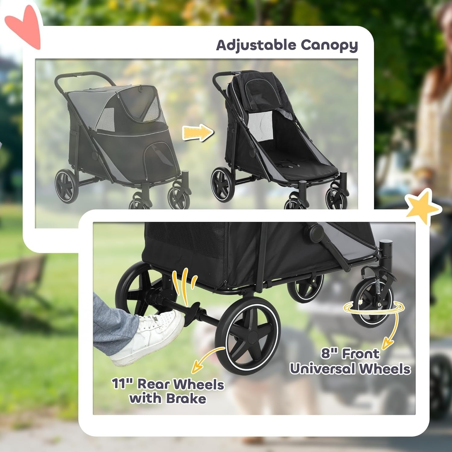 2‑in‑1 Twin Pram Foldable Double Pushchair Reversible Black