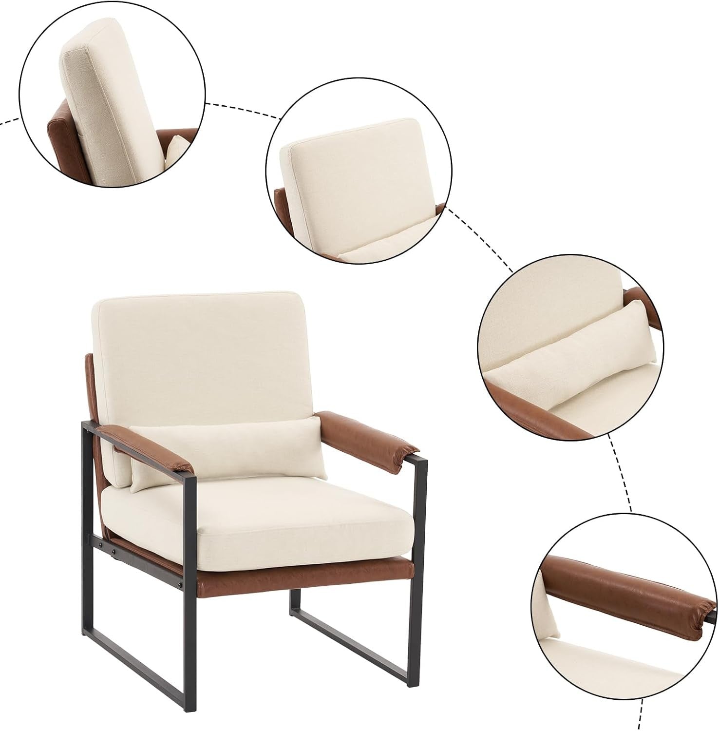 Modern Accent Armchair Beige Metal Frame Lounge Chair Cushion Seat