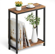 Slim 2-Tier Side Table Narrow End Table for Small Spaces with Wood Shelves