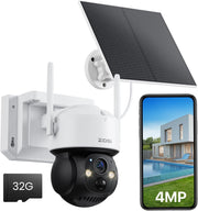 4MP Solar Security Camera Wireless PTZ Color Night Vision 32GB