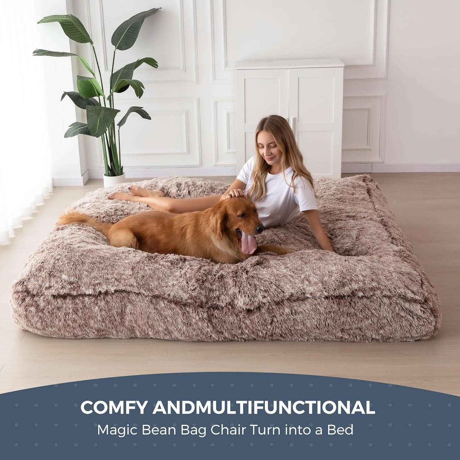 Giant Convertible Bean Bag Bed Chair Double Sofa Fluffy Fold Out Plush