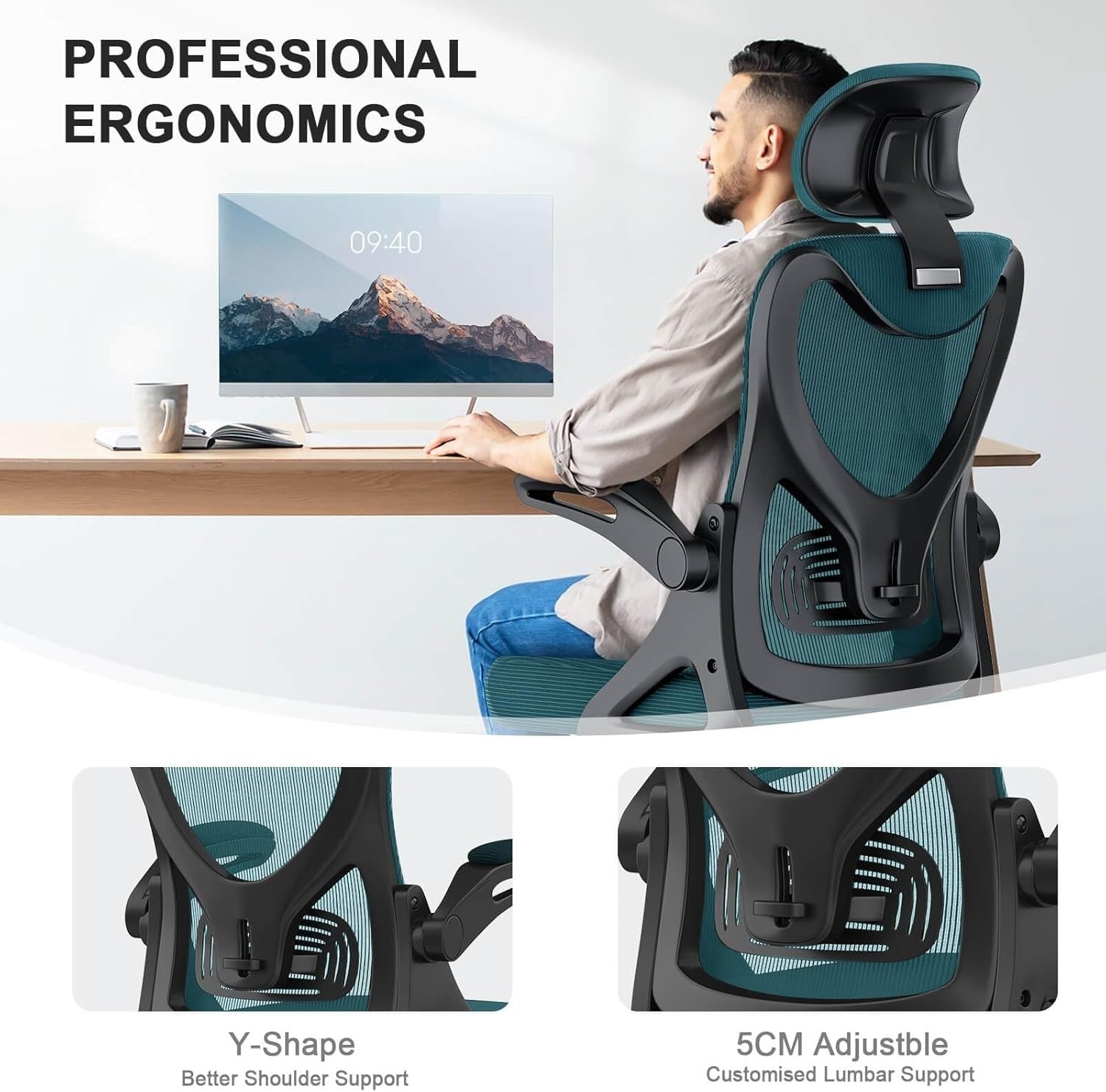Ergonomic High Back Office Chair Desk Computer Chair Adjustable Lumbar Headrest