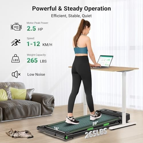 Foldable Treadmill 1-12KM/H Under Desk Walking Pad LED Remote Home Gym