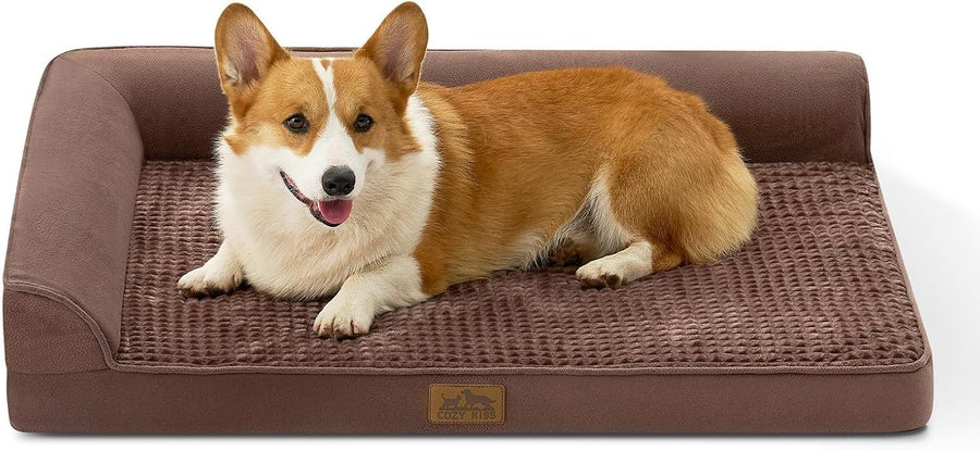 Medium Orthopedic Dog Bed L Shape Sofa Washable Anti Slip Brown