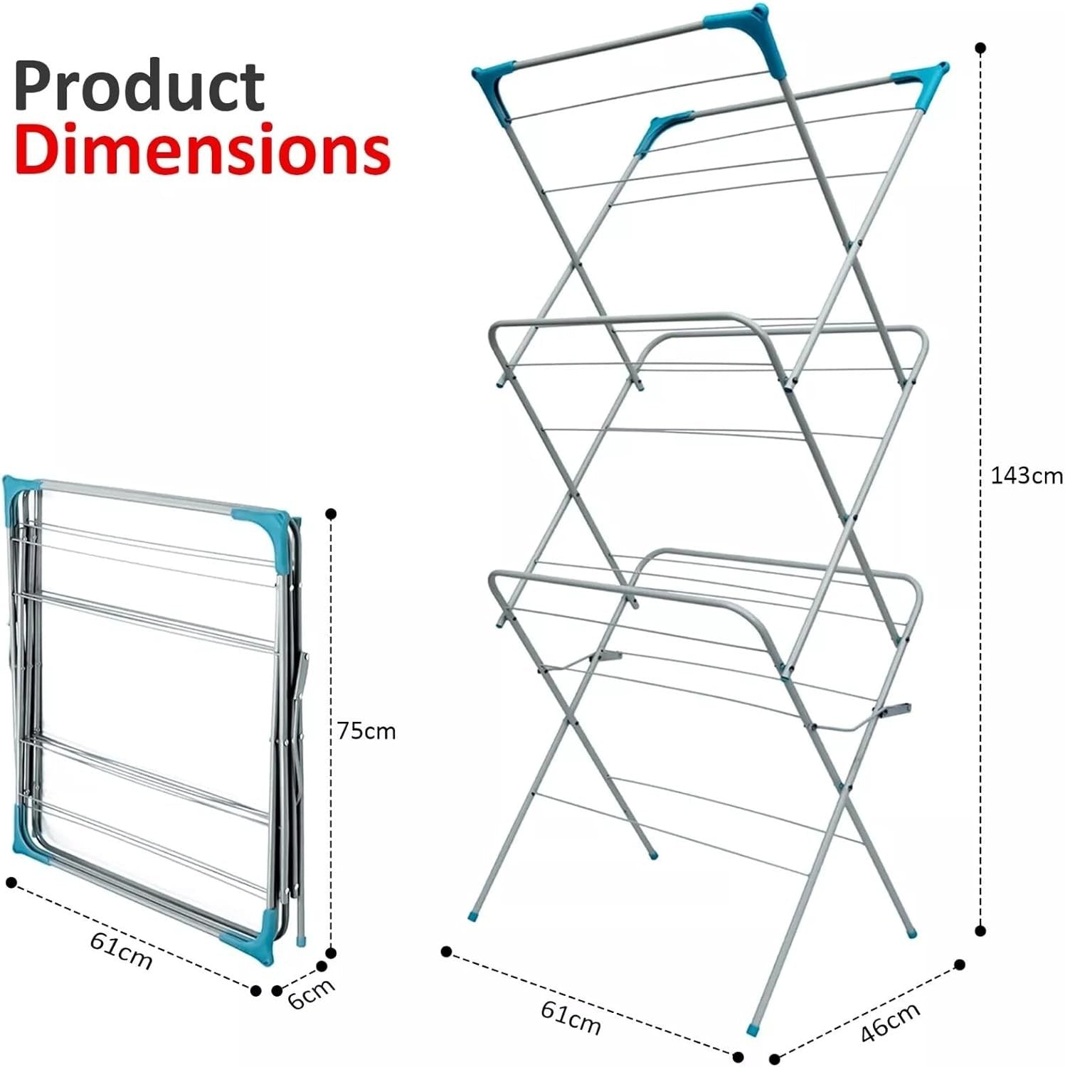 3 Tier Folding Clothes Airer Drying Rack Indoor Outdoor Space Saving Laundry