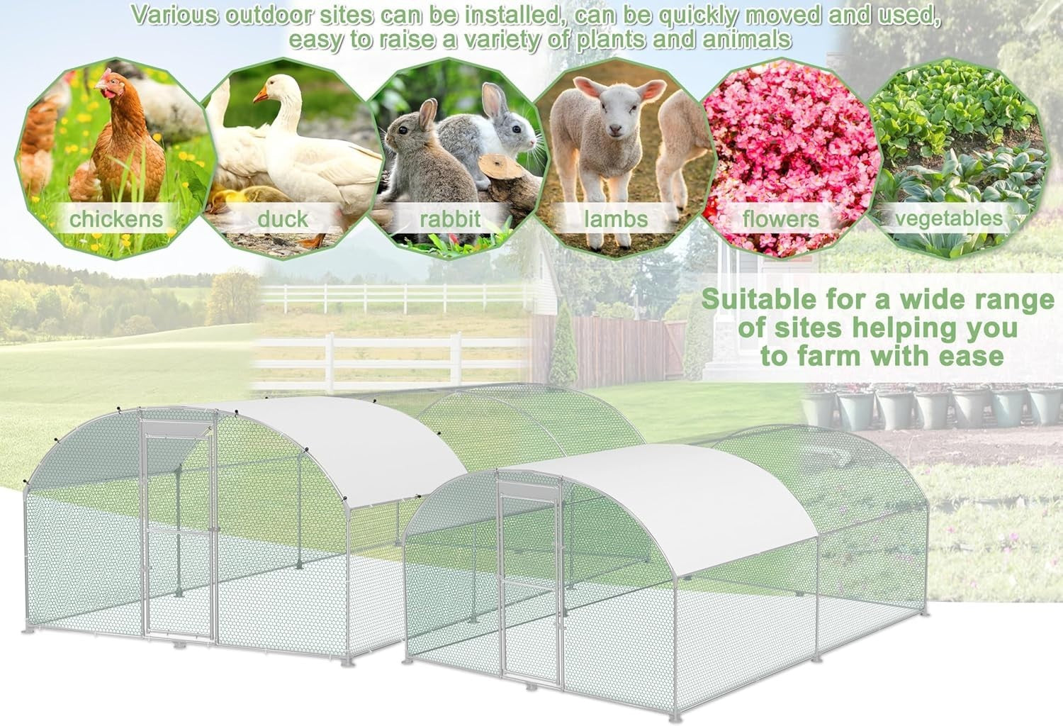 Large Walk In Chicken Run 3x4m Galvanised Metal Enclosure Roof Door