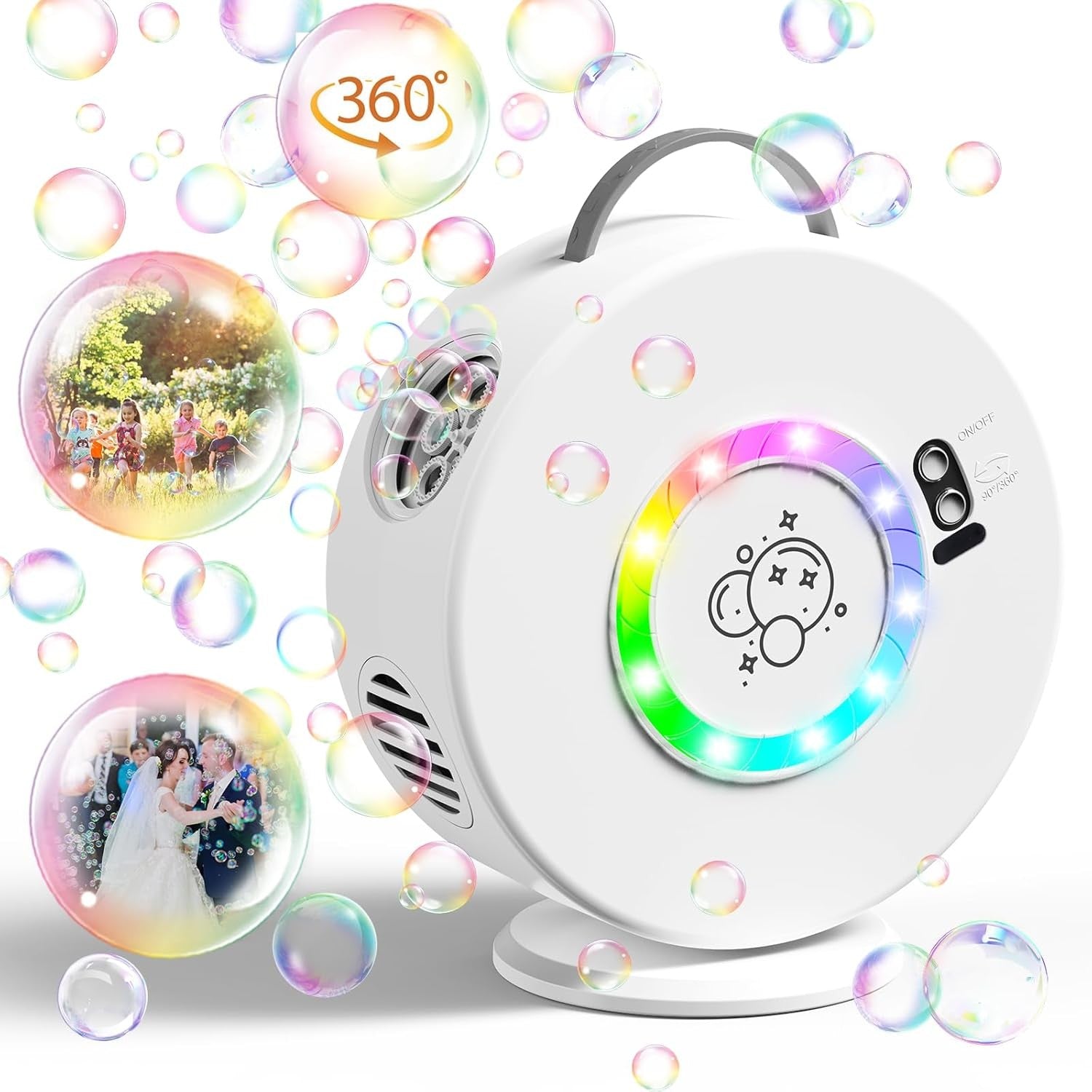 Rechargeable Rotating Bubble Machine 360 Degree Kids Party Toy