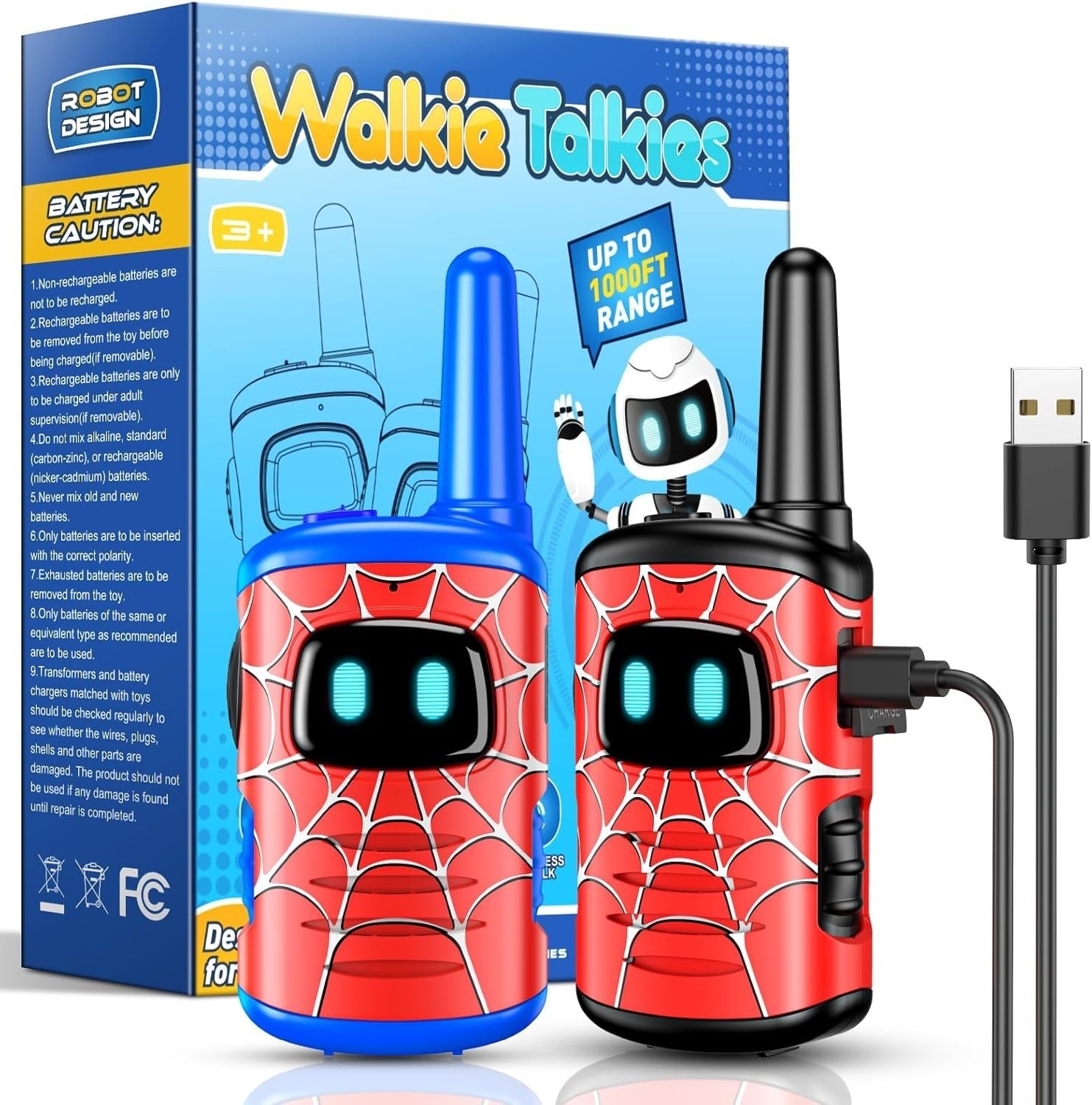 Kids Spider Walkie Talkies Rechargeable Toy Long Range Gift 2 Pack