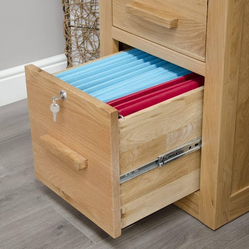 Solid Oak 1 Drawer Filing Cabinet Lockable A4 Home Office