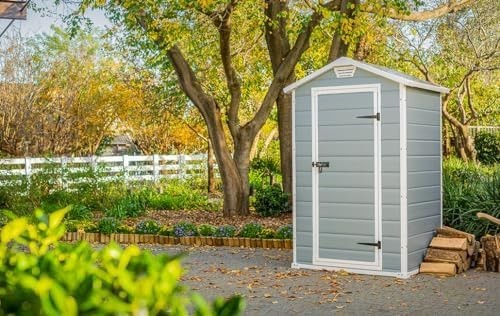 Plastic Garden Shed 4x3ft Outdoor Waterproof Storage with Floor Grey