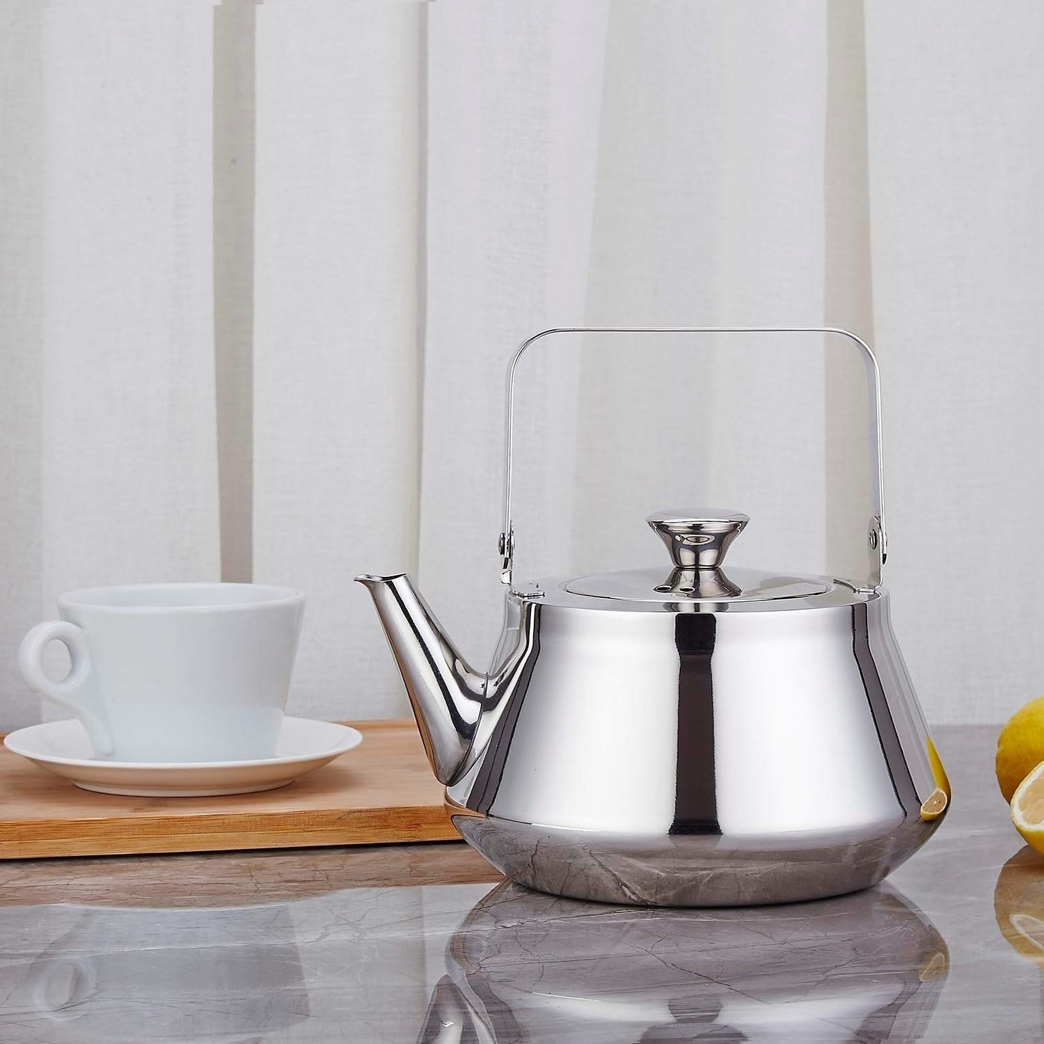Stainless Steel Teapot 70oz 2L Tea Pot w/ Infuser Mirror Finish Silver