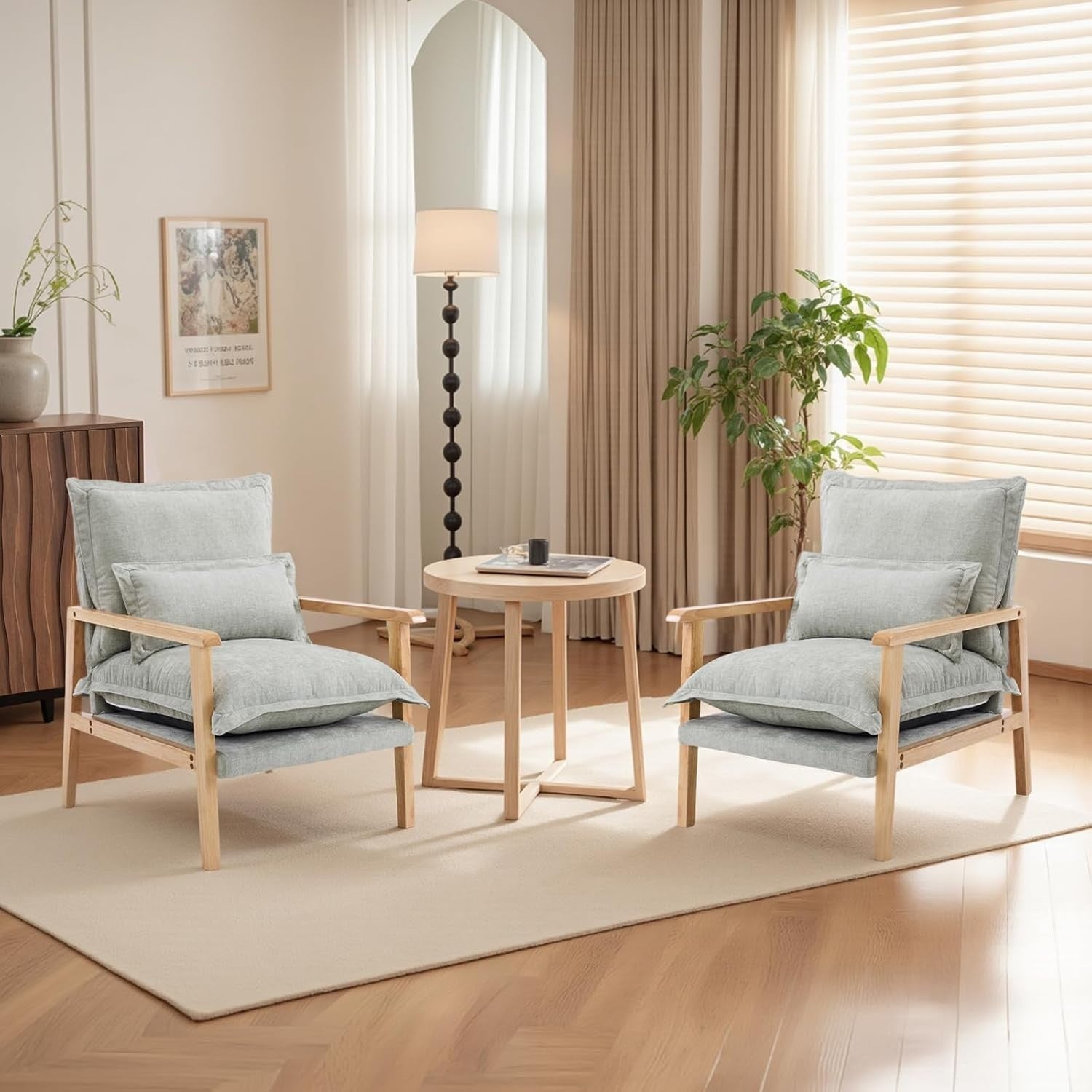 Modern Mid-Century Accent Armchair with Plush Cushion & Wooden Frame, Cozy