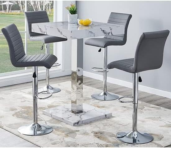 Diva Marble Effect High Gloss Square Bar Table Dining Pub 80×80×110cm Furniture
