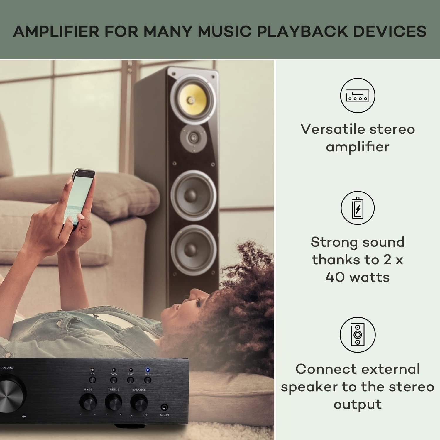 Powerful HiFi Stereo Amplifier AUX RCA Input Bluetooth Streaming Audio