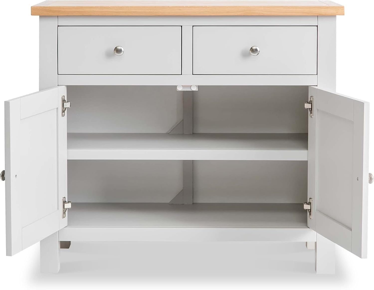 Solid Wood Grey Sideboard Cabinet with 2 Drawers & Oak Top for Hallway