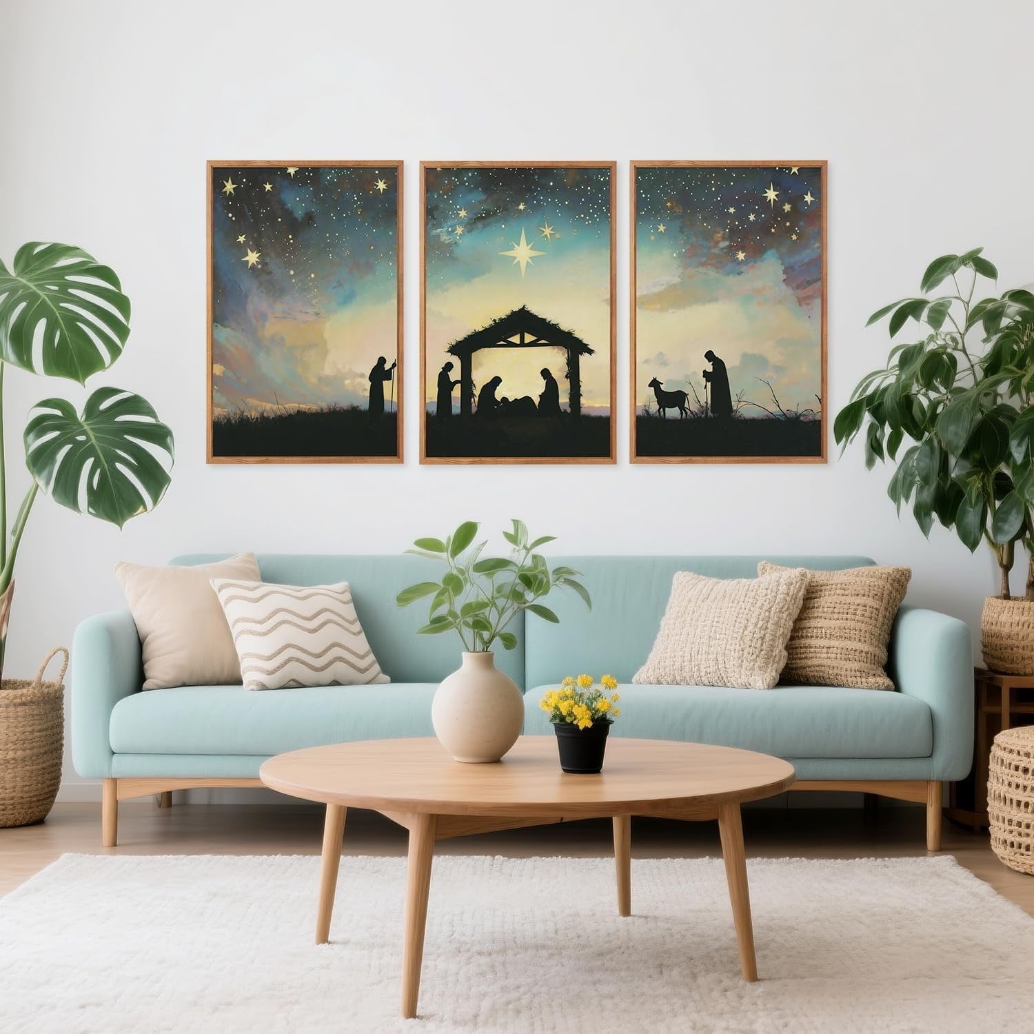 Christian Nativity Framed Canvas Wall Art Set 3 Religious Christmas Decor