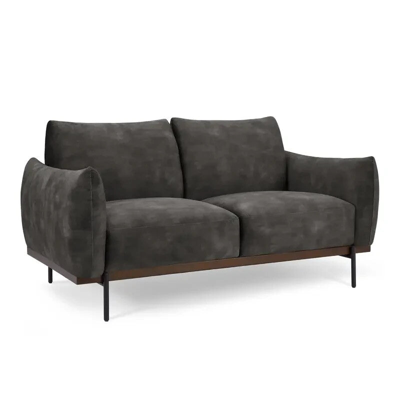 2 Seater Sofa Steel Grey Velvet | Modern Compact Couch with Metal Legs