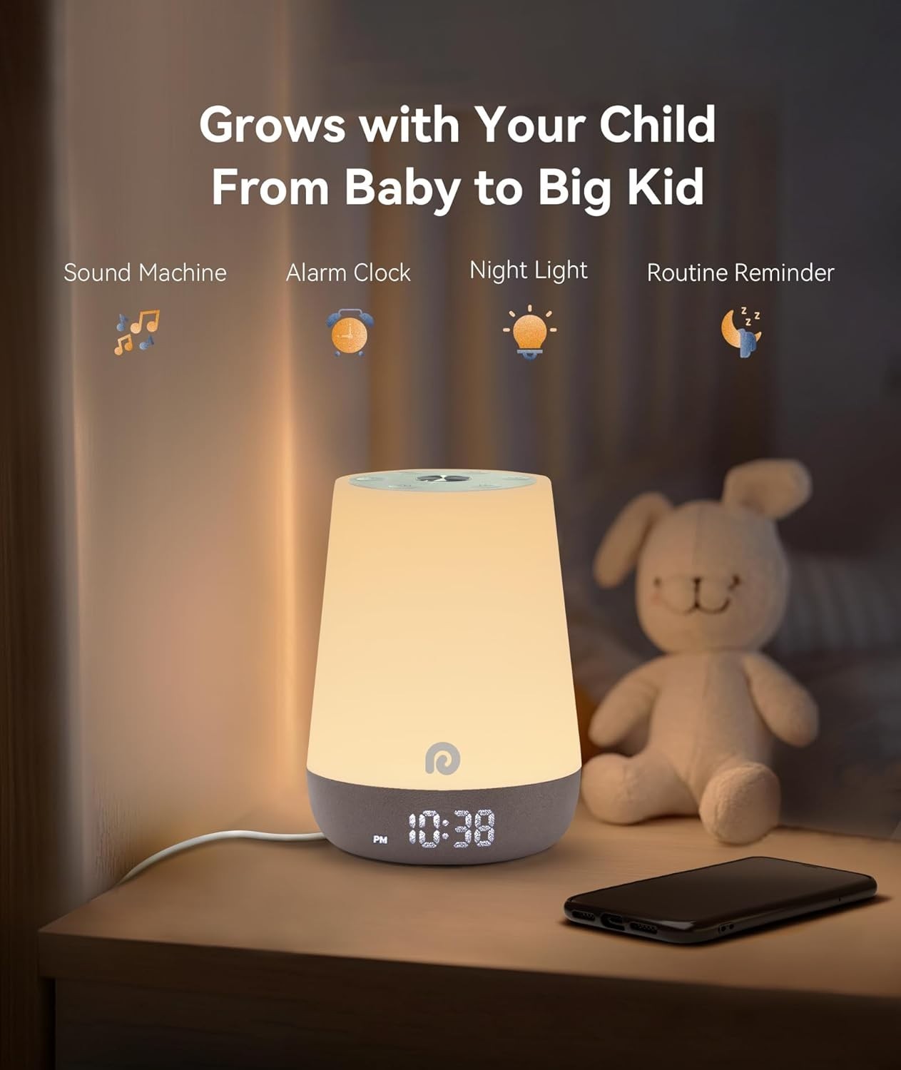 Baby Sleep Trainer Clock White Noise Machine with 34 Sounds & Nightlight