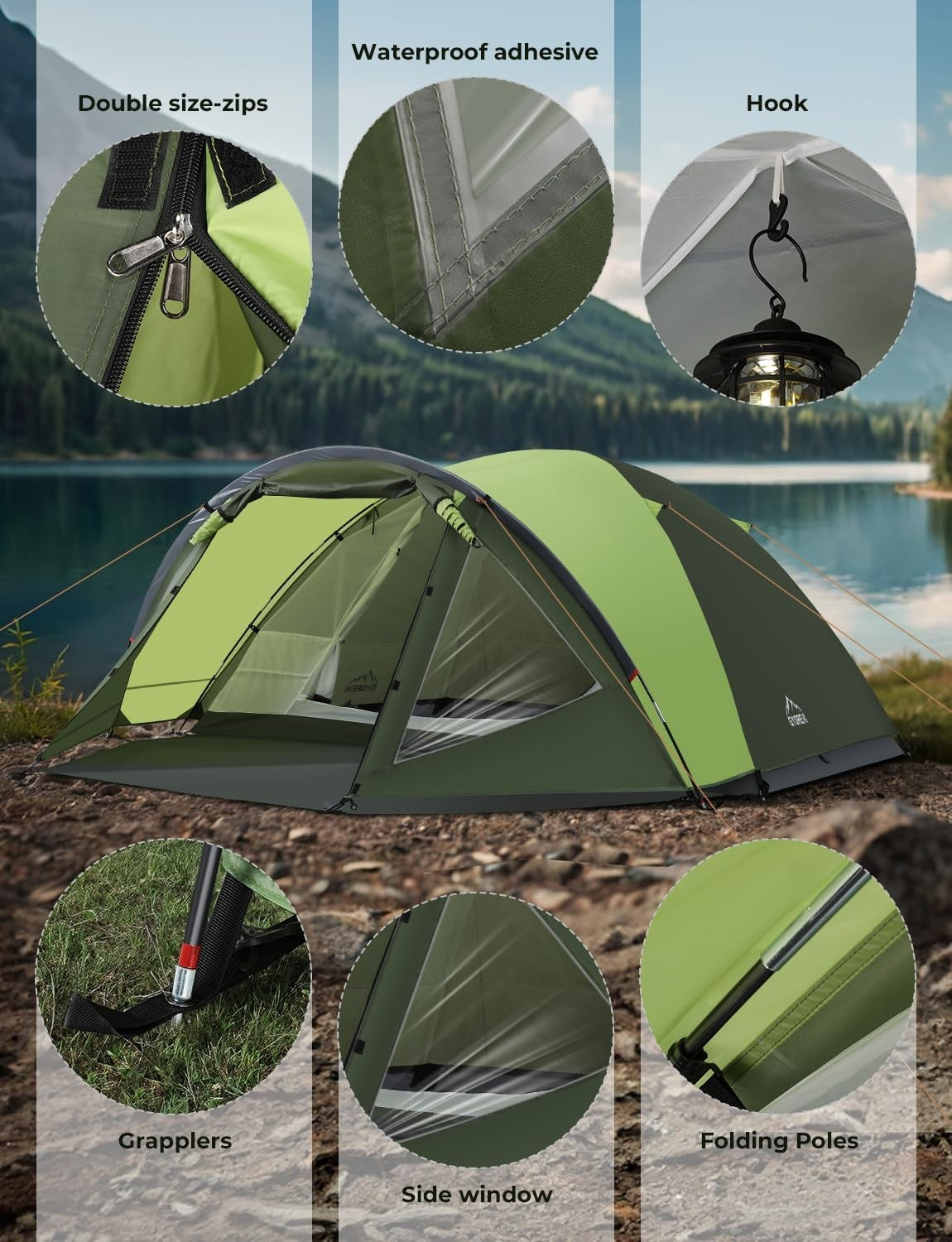4 Man Family Camping Tent PU3000mm Waterproof w Porch
