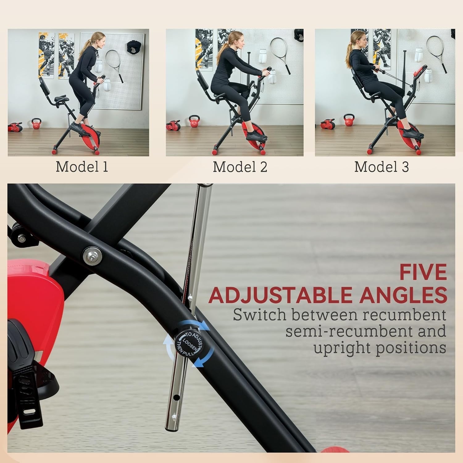 Foldable 5-in-1 Recumbent/Upright Exercise Bike 8-Level Magnetic LCD Bands