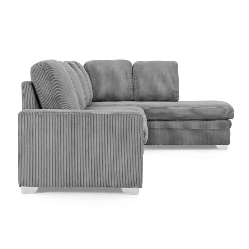 Grey Jumbo Cord Corner Sofa RH Chaise 4-Seater Deep Seat Lounge Couch