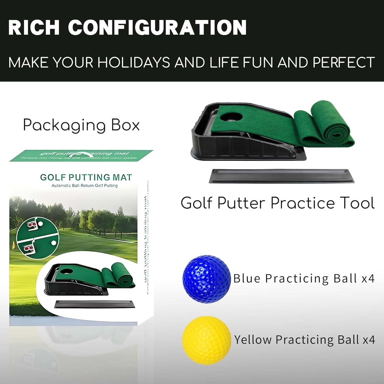 Golf Putting Mat 3x9ft Auto Ball Return Indoor Outdoor Practice Trainer
