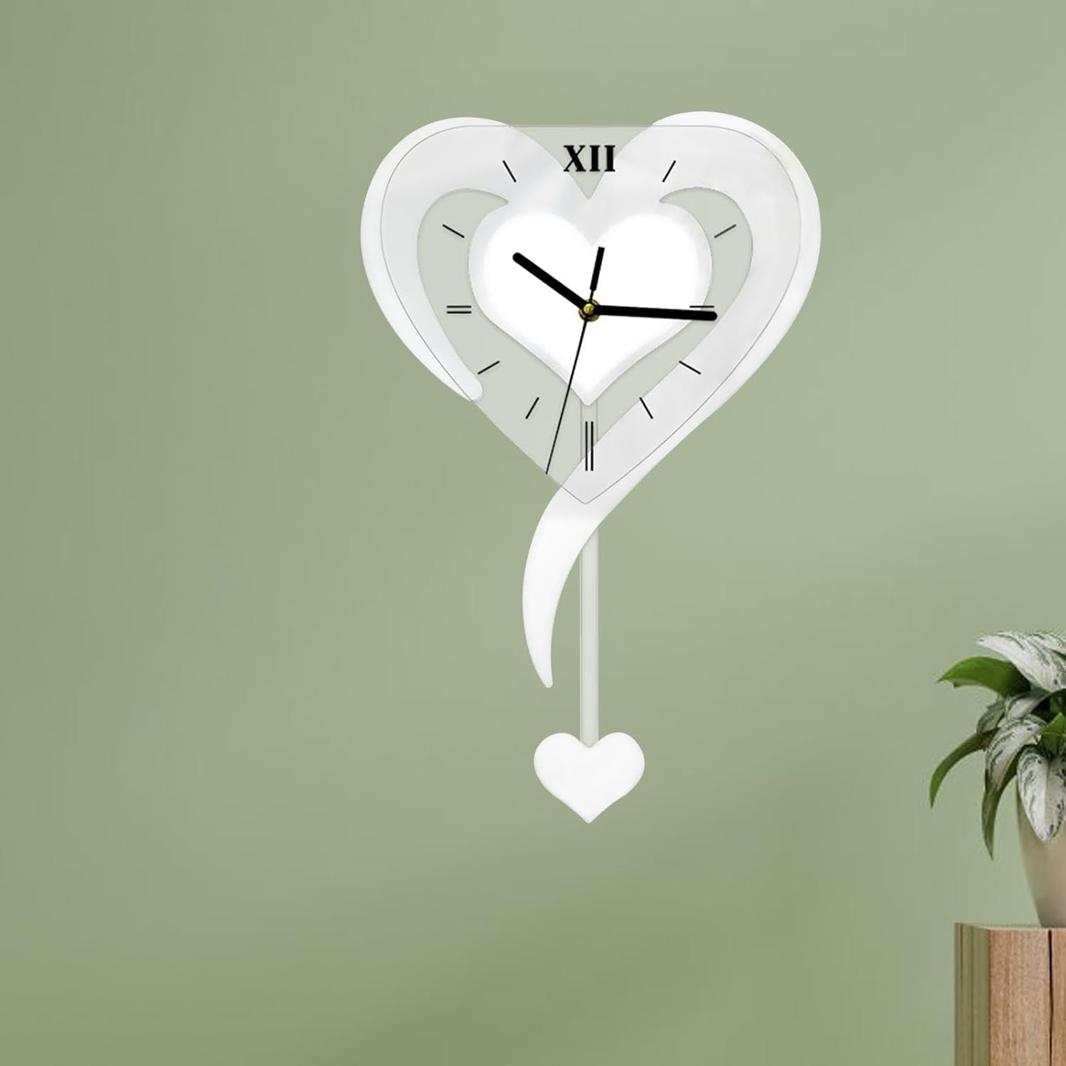 Silver Heart Wall Clock Modern Silent Acrylic Hanging Decor for Bedroom Office