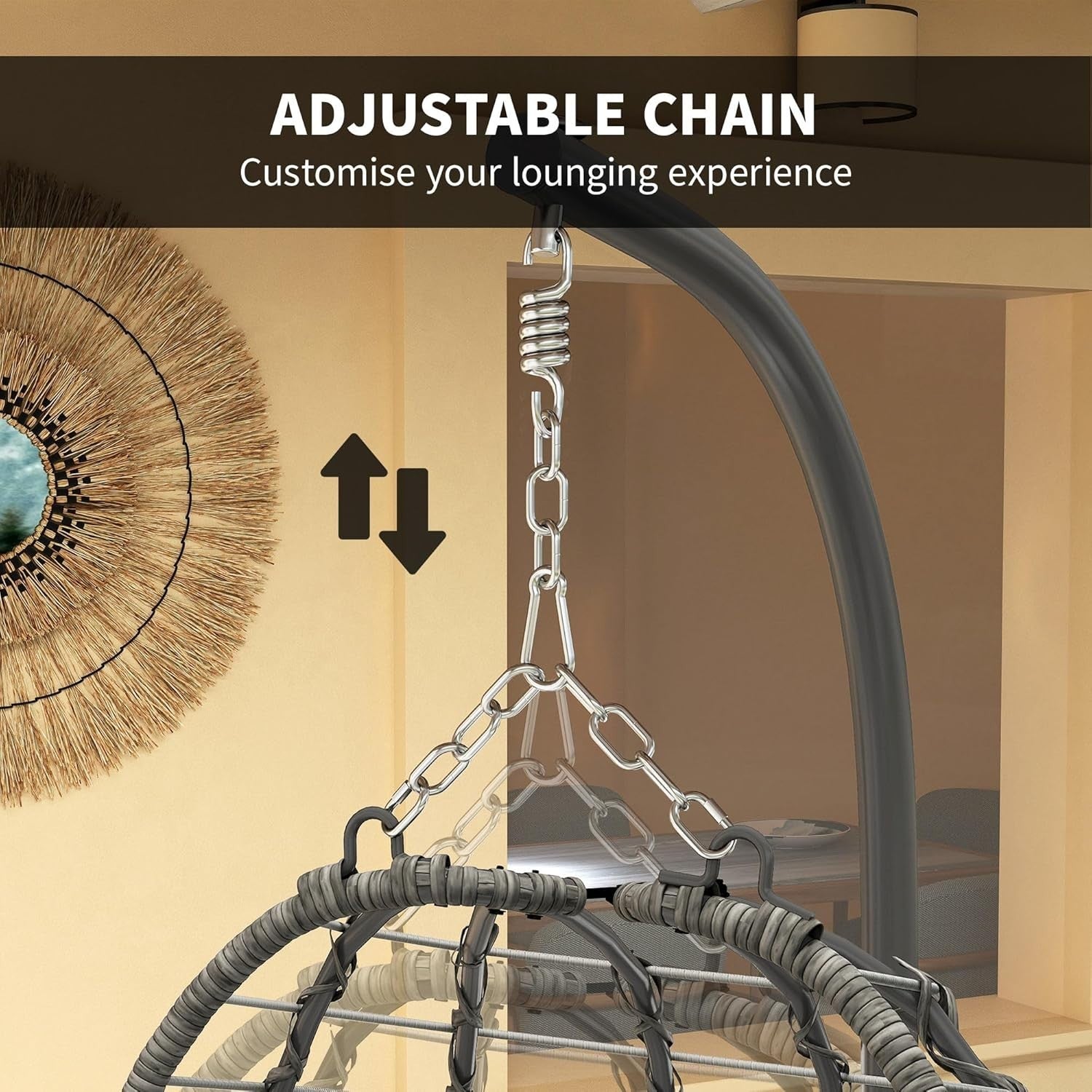 Luxury Hanging Egg Chair Swing with Stand Plush Cushion Indoor Outdoor