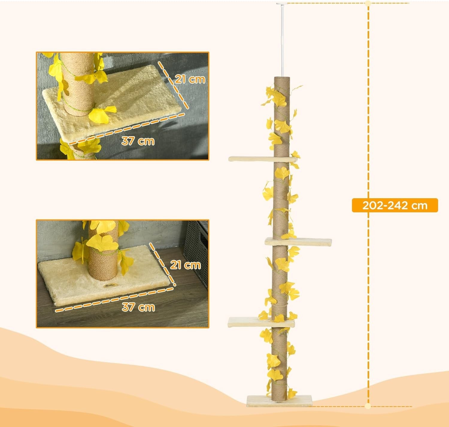Floor to Ceiling Cat Tree 242cm Adjustable Climbing Tower Scratch Post