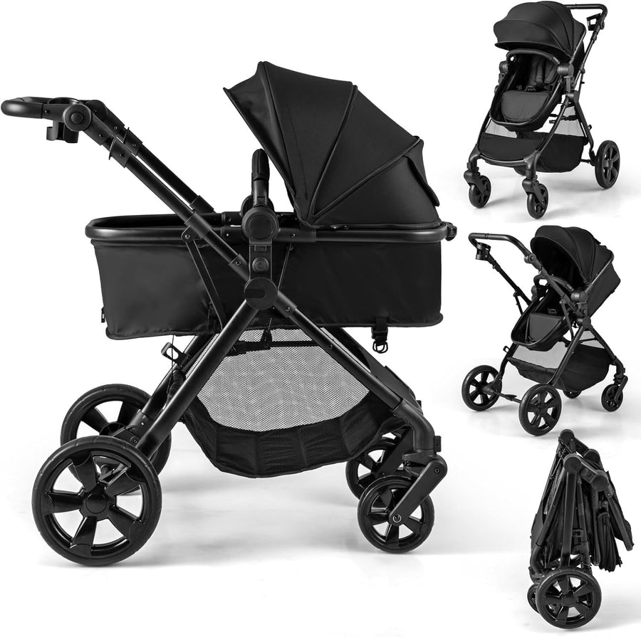 2in1 Baby Pushchair Foldable Lightweight Pram Reversible Seat Adjustable Canopy