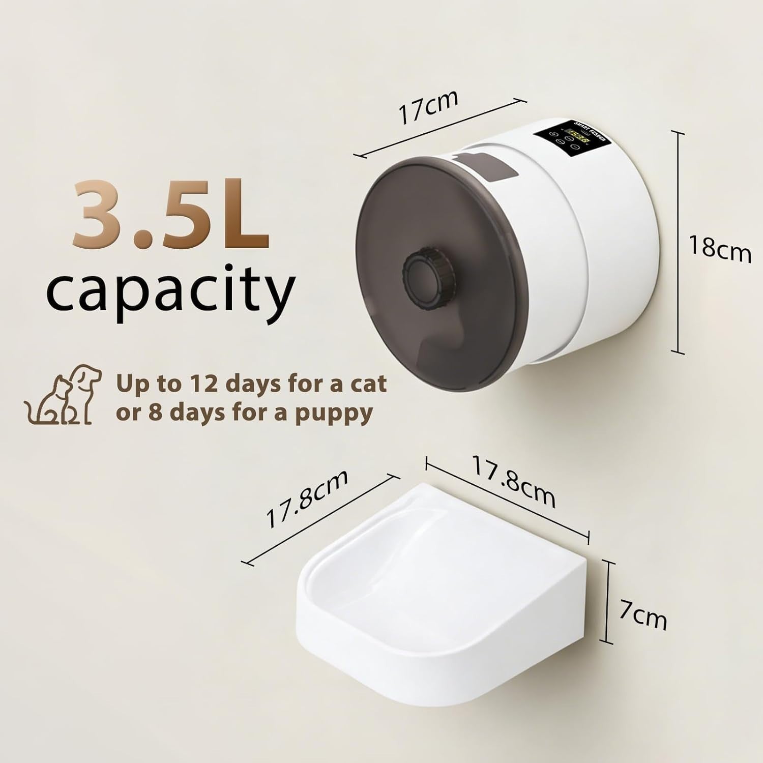 Smart WiFi Cat Feeder 3.5L App Control Timed Auto Food Dispenser