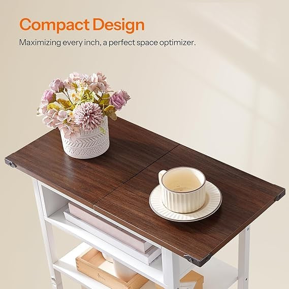 Slim LED Bedside Table with Charging Station, 3-Tier Nightstand for Small Spaces