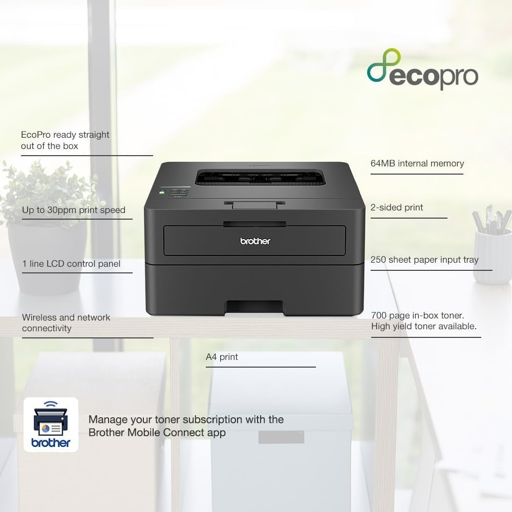 A4 Mono Laser Printer Dark Grey | Auto 2-Sided | Fast 30ppm | Wi-Fi USB