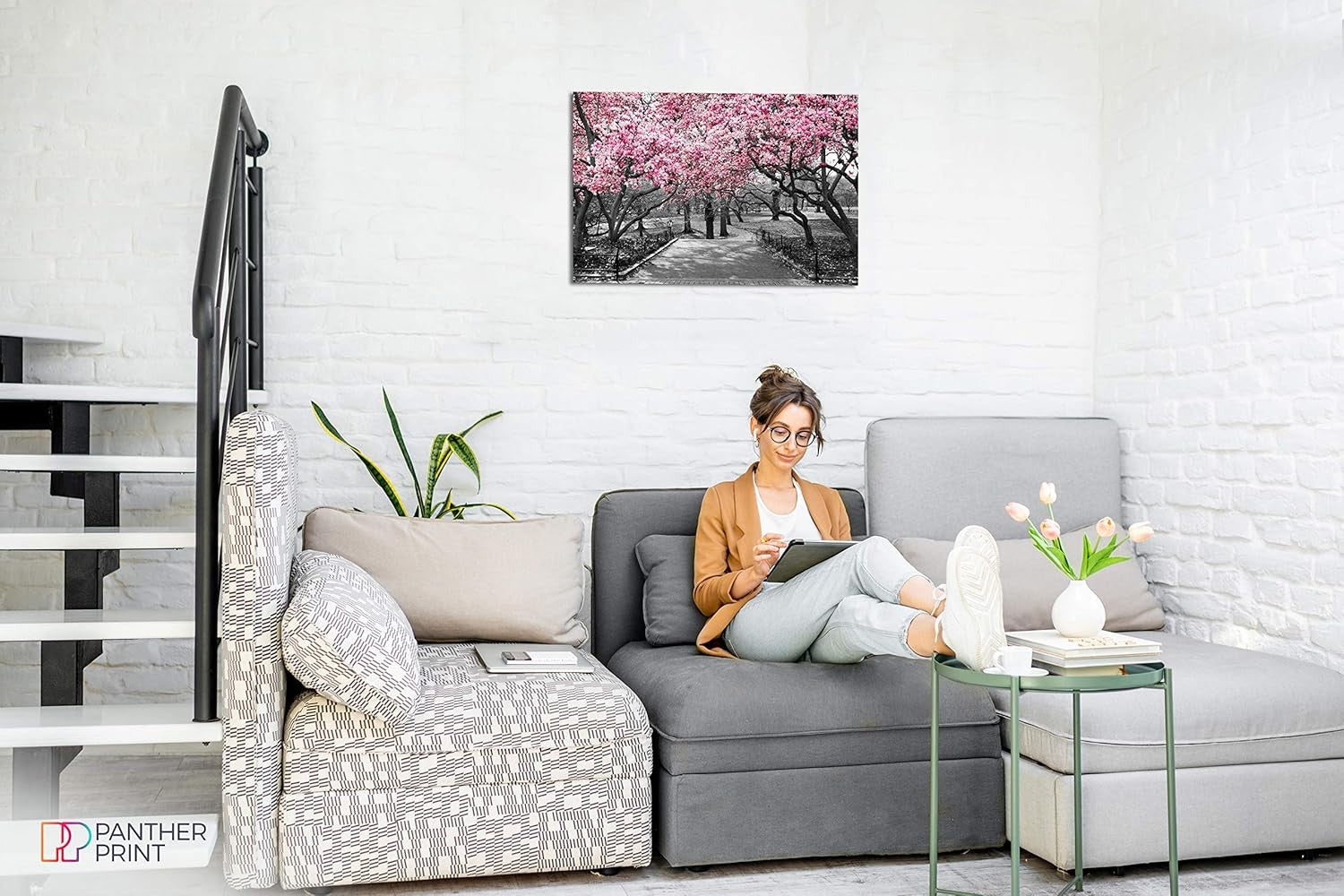 Black White Pink Blossom Canvas Wall Art Large Floral Home Decor 76x51cm