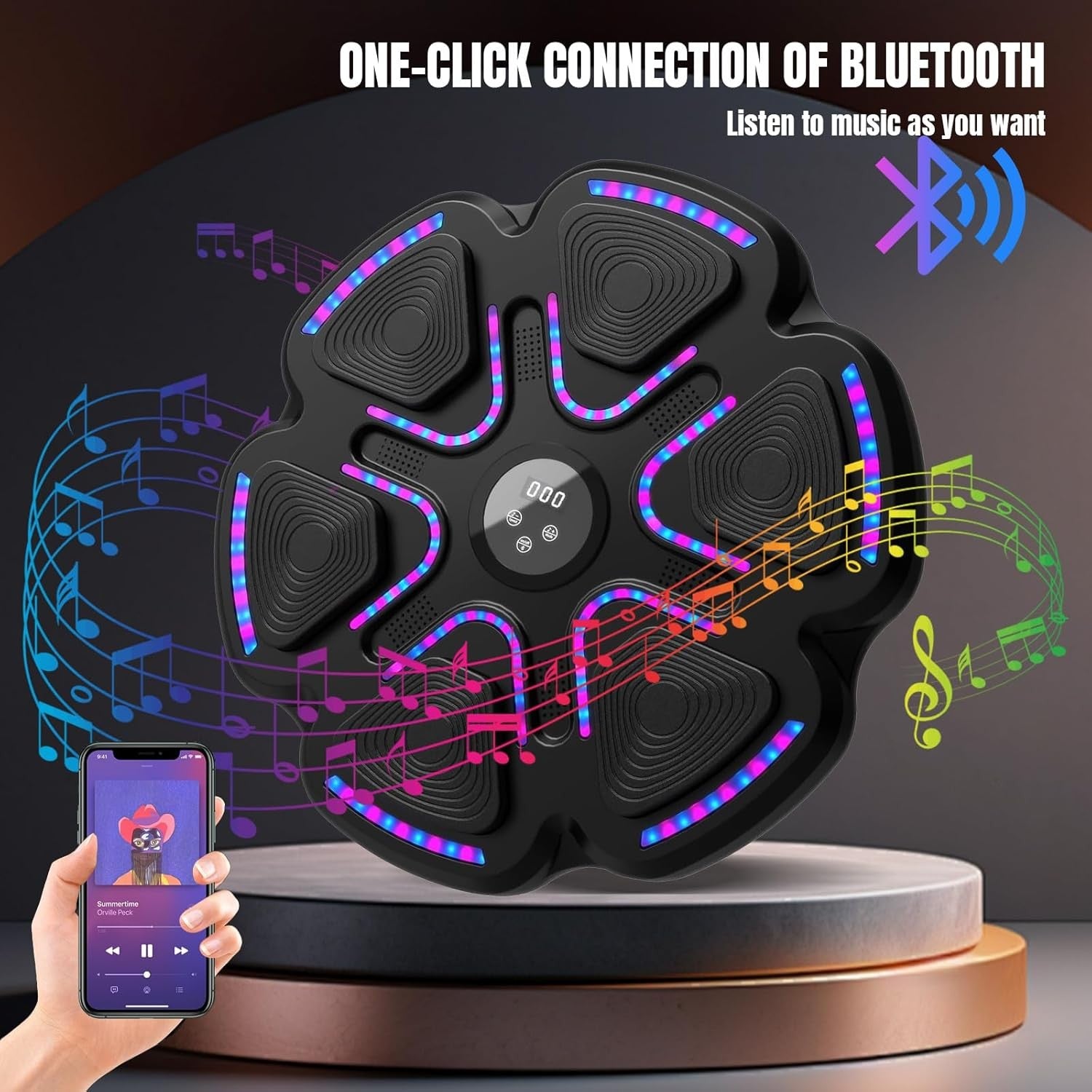 Music Boxing Machine Bluetooth LED Wall Mount Punch Trainer Kids Home Gym