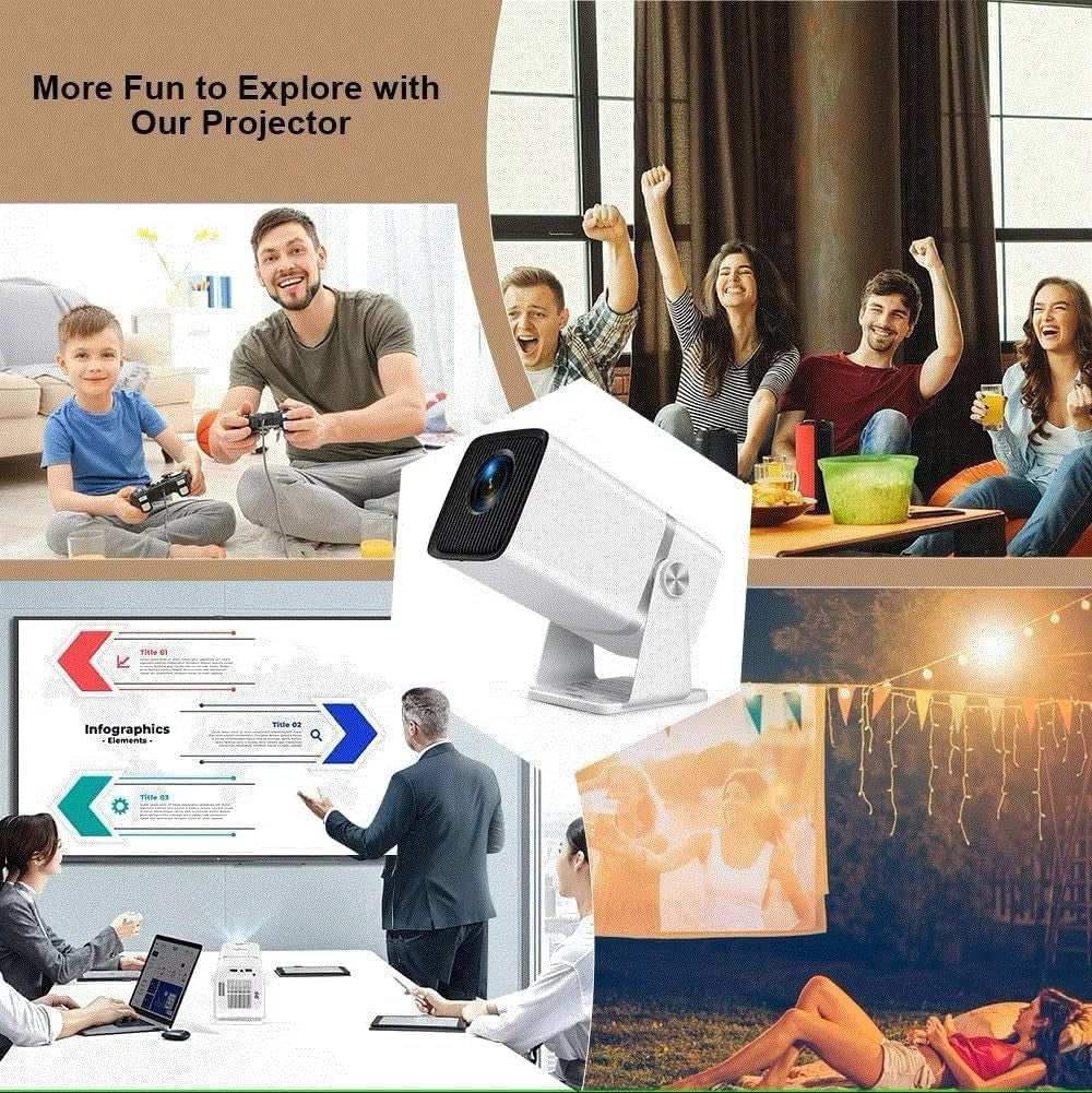 Mini 1080P Android Projector WiFi 6 Bluetooth 4K 3D Portable