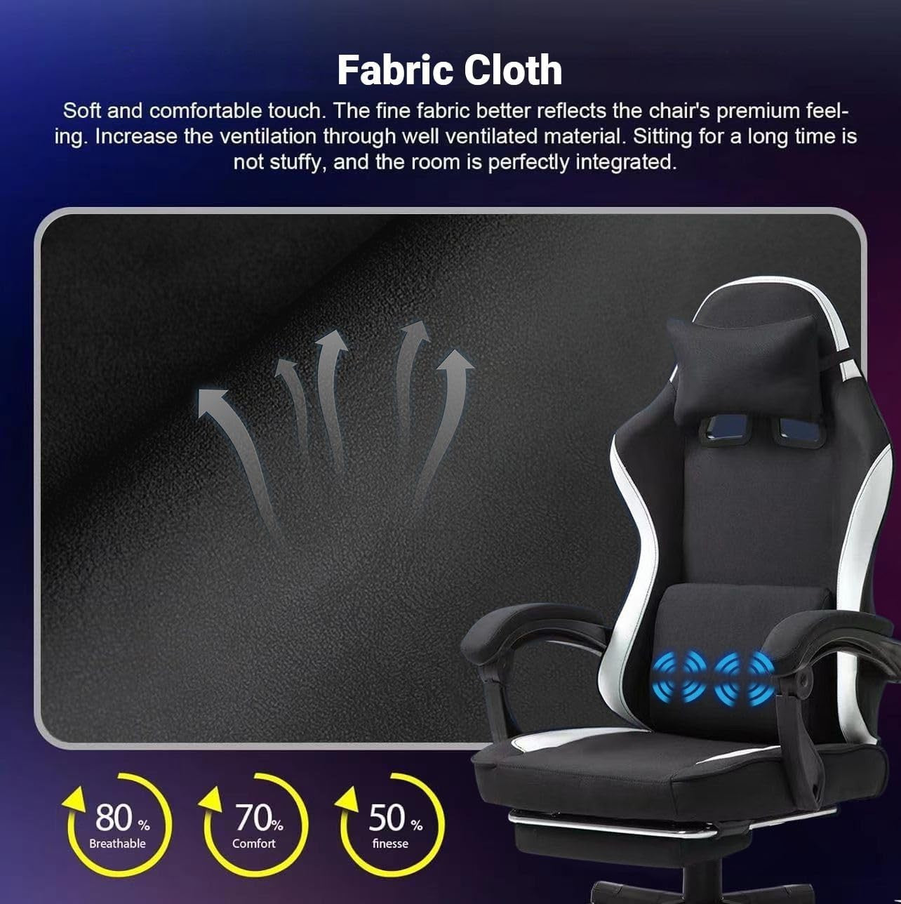Ergonomic Black Gaming Chair Massage Lumbar Support Adjustable Reclining Footres