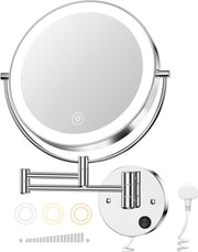 Wall Mounted Lighted Makeup Mirror 9" LED 1X/10X Magnification Touch